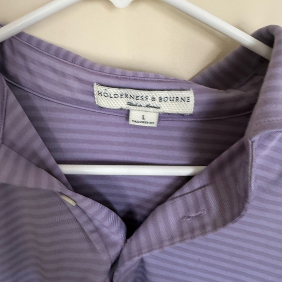 Men’s BRANDED Golf Holderness & Bourne Size Large Purple Striped Polo Shirt - Picture 3 of 7